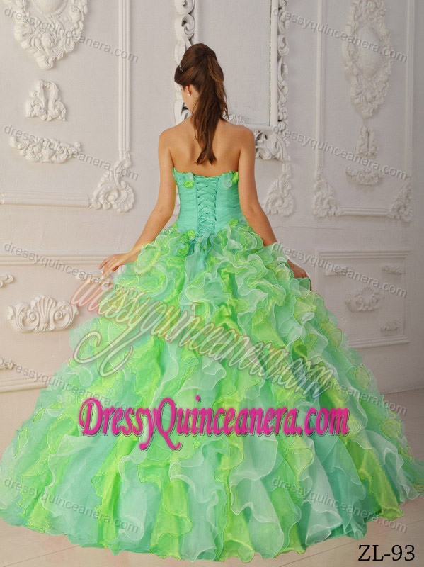 Muti-Color Beautiful Ruffled Organza Sweet 16 Dresses with Flowers
