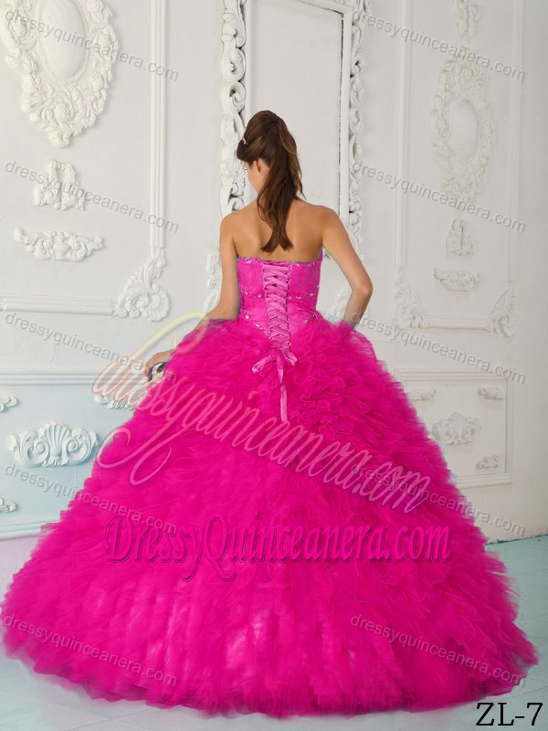 Satin and Organza Cute Hot Pink Quinceanera Gown with Sweetheart
