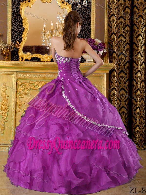 Affordable Purple Ball Gown Strapless Quinceanera Dress in Organza