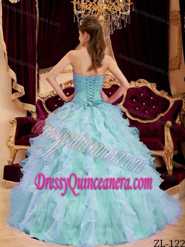 Sweet Beaded Organza Sweet Sixteen Dress with Sweetheart in Blue