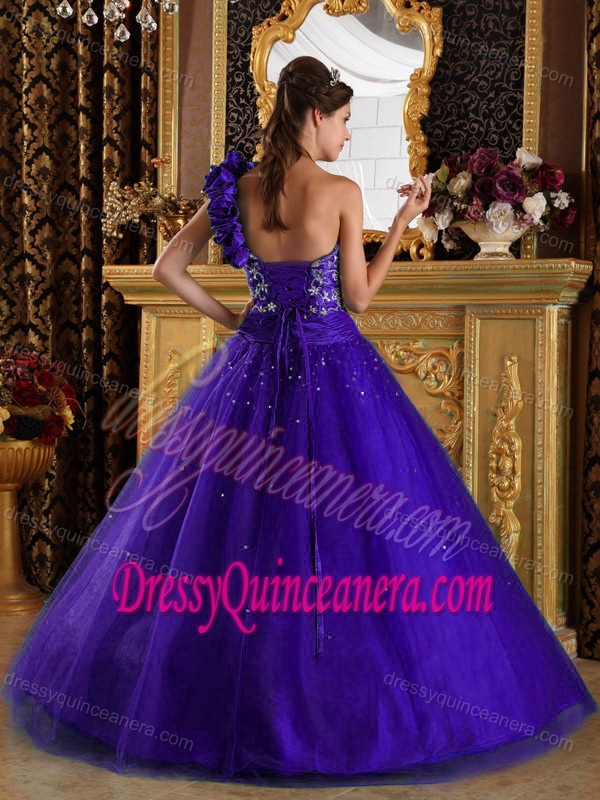 Cheap One Shoulder Purple Quinceanera Dress with Beading in Tulle