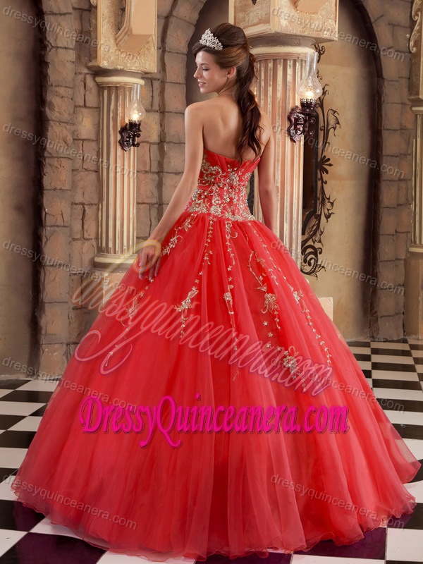 Beaded Red Organza Elegant Dress for Quinceanera with Sweetheart