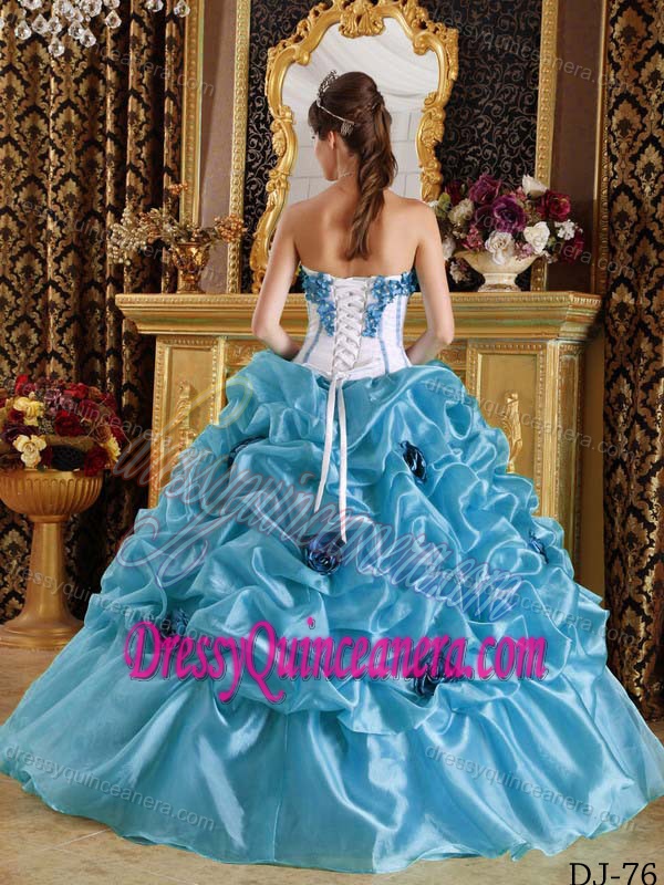 Blue Sweetheart Perfect Ball Gown Sweet Sixteen Dress with Flowers