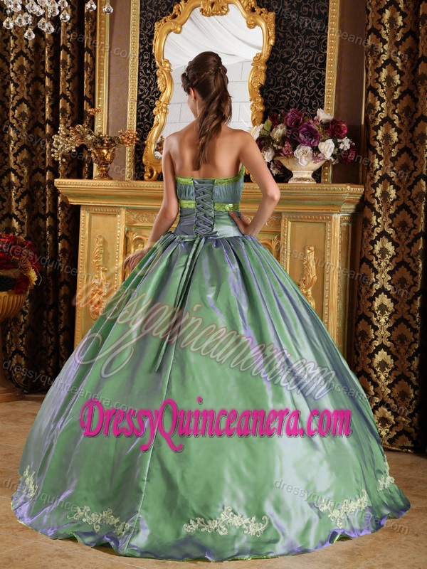 Cute Strapless Olive Green Quince Gowns in Taffeta and Organza