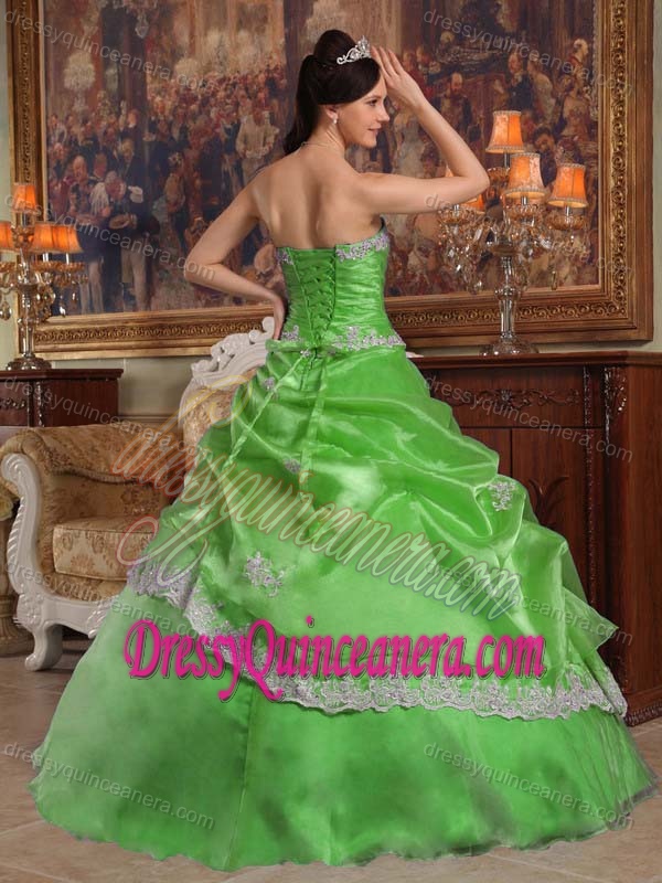 Affordable Spring Green Sweetheart Quinceanera Dress in Organza