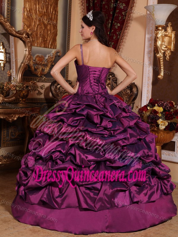 2013 Dark Purple One Shoulder Taffeta Quinceanera Dress with Pick-ups