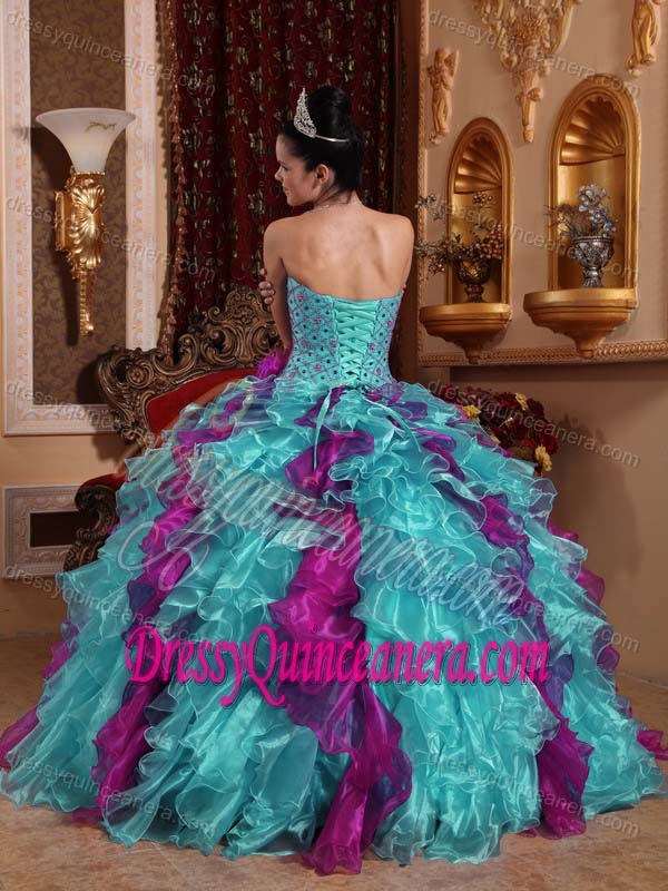 Exclusive Sweetheart Organza Dress for Quince with Beading and Ruffles