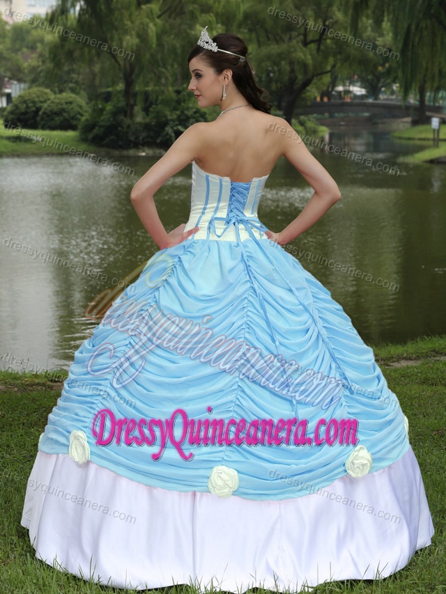 Strapless Baby Blue Quinceanera Dress with Pick-ups in Chiffon and Satin