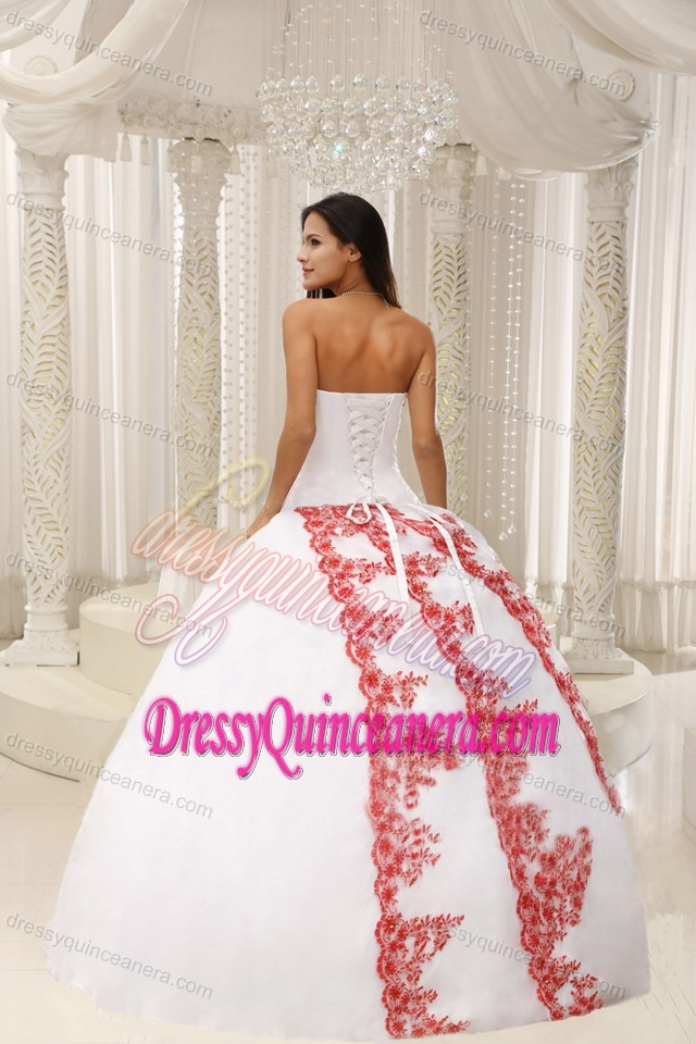 Beautiful White and Red Quinceanera formal Dress with Embroidery for Less
