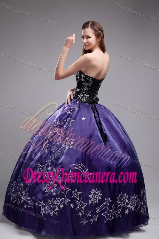 Exquisite Dark Purple Sweetheart Embroidery Quinceanera Dress in Orangza