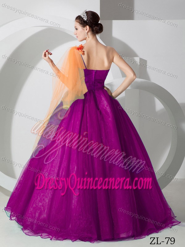 One Shoulder Floor-length A-line Organza Quinceanera Gown Dresses