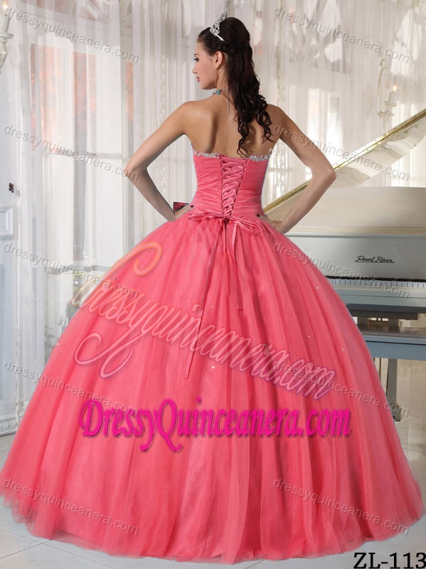 Sweetheart Bowknot Watermelon Ball Gown Tulle Dresses for a Quince