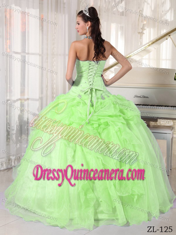 2014 Yellow Green Strapless Floor-length Beading Sweet 15 Dresses