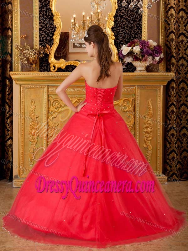 In Spring Lovely Red Princess Strapless Floor-length Dress for 15