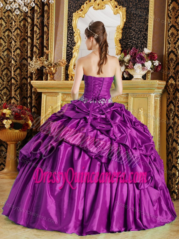 Fuchsia Pick-ups Ball Gown Strapless Quinceanera Dress with Ruching