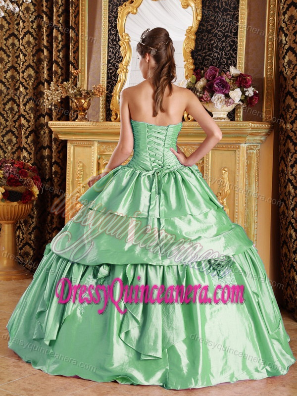Cute Green Ball Gown Strapless Ruche Beading Quinceneara Dresses