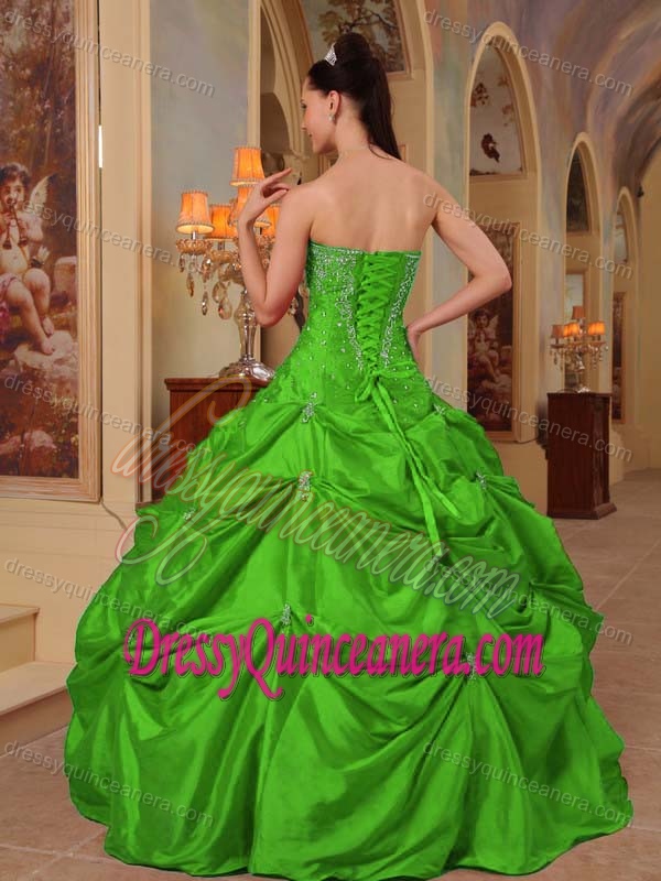2013 Green Strapless Taffeta Beaded and Embroidery Quinceanera Gown Dress