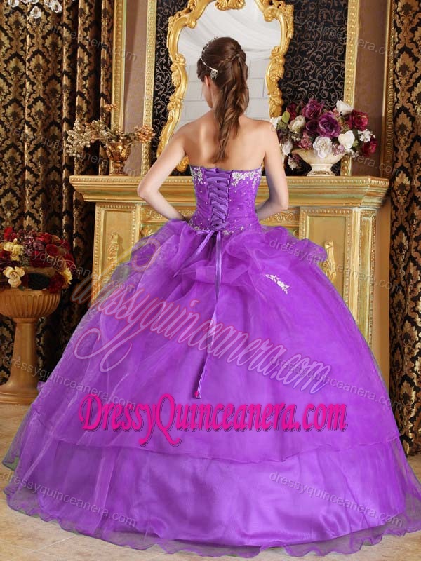 Beautiful Purple Ball Gown Organza Appliques Quinceanera Gown Dresses