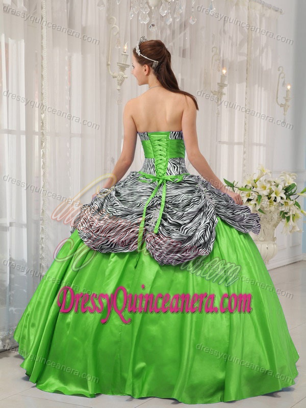 Popular Spring Green Taffeta and Zebra Ruffles Quinceanera Gown Dresses