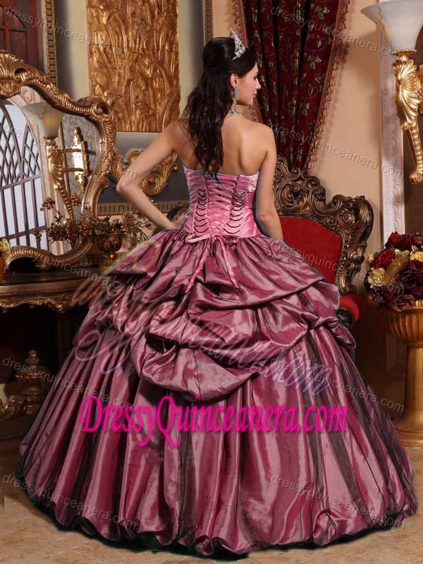 Taffeta Hand Made Flower Pink Ball Gown Quinceanera Dresses for Spring