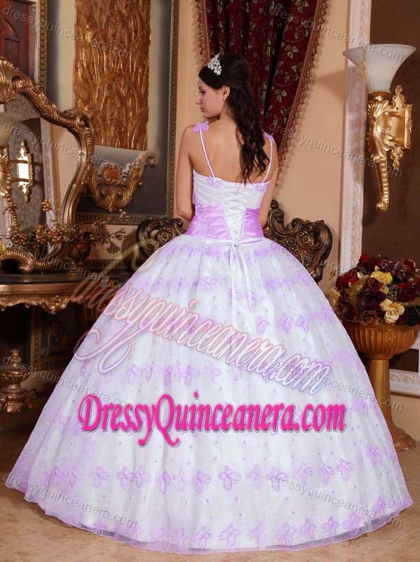 2013 White and Lavender Organza Spaghetti Straps Quinceanera Gown Dresses