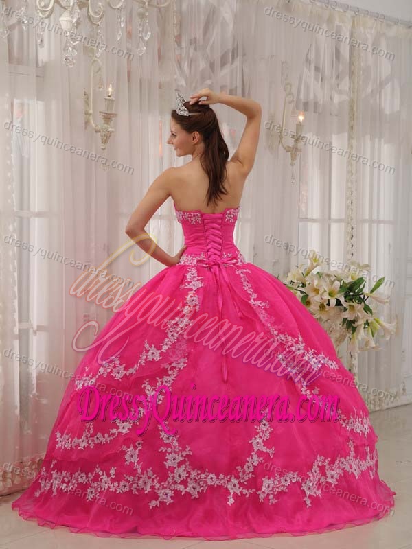 Hot Pink Sweetheart Taffeta and Organza Appliques Sweet 16 Dresses in 2013