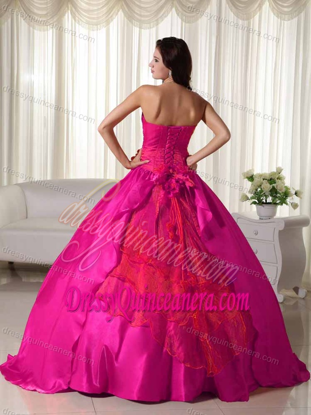 Coral Red Ball Gown Strapless Taffeta Ruched Sweet 15 Dresses for Spring