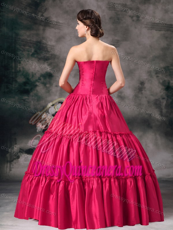 Cheap Ball Gown Strapless Red Taffeta Ruched Quinceanera Dress in 2013