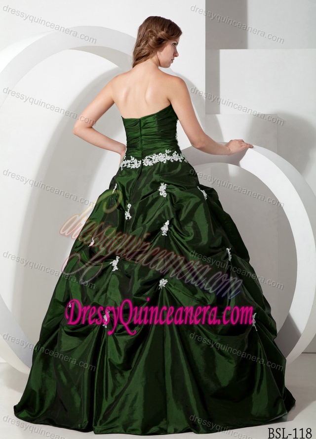 Sweetheart Zipper-up Taffeta Romantic Long Sweet 16 Dresses in Green