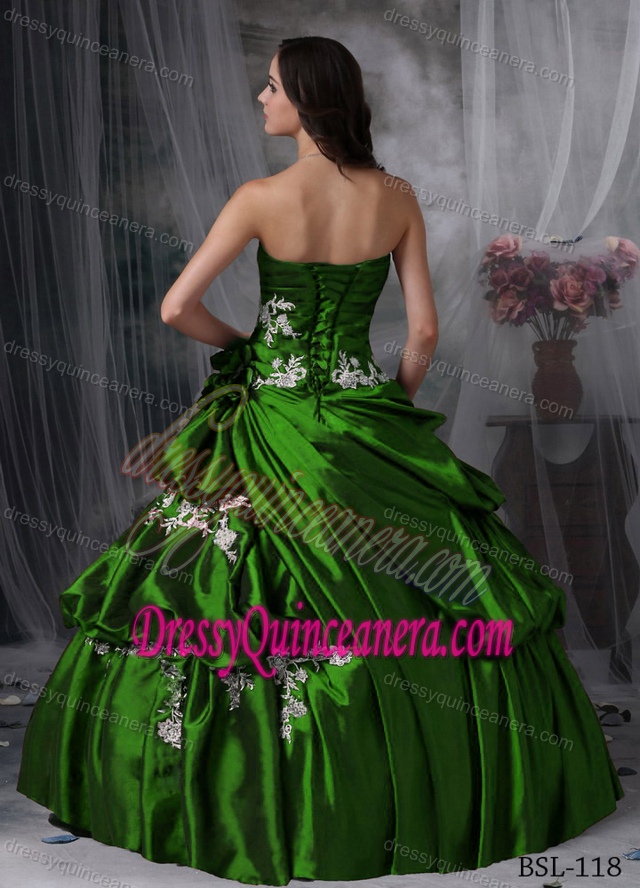 Fashionable Strapless Floor-length Taffeta Sweet 15 Dress with Appliques