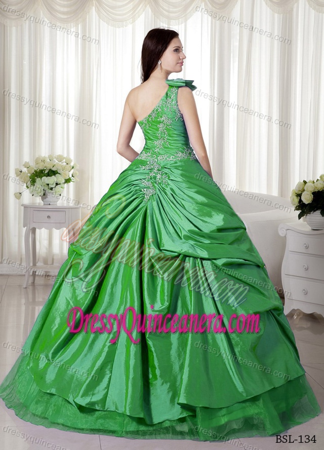 Memorable One Shoulder Long Taffeta and Organza Quince Dress for Fall