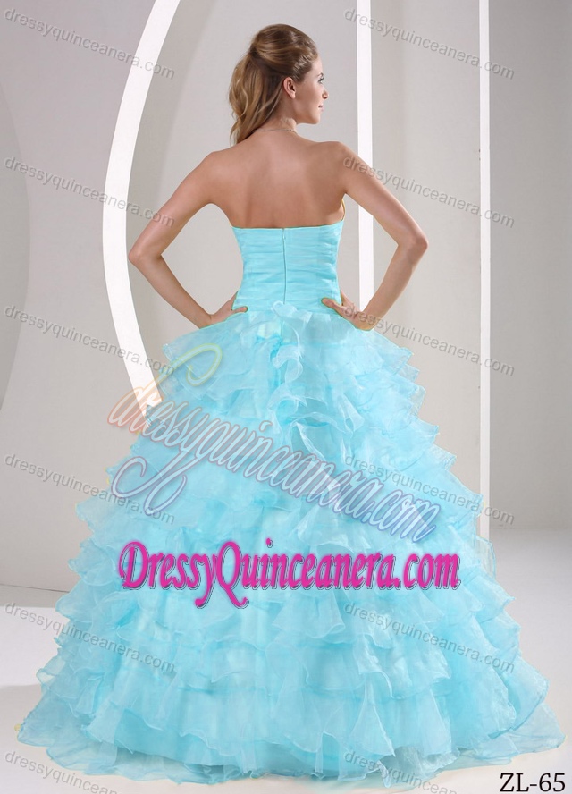 Exquisite Ruched and Beaded Baby Blue Quinceanera Dresses with Ruffles