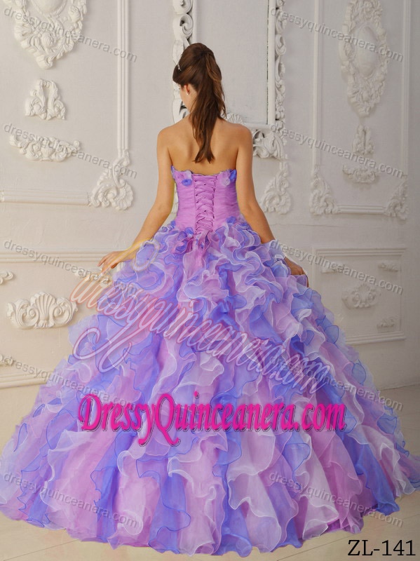 Multi-color Ruffled Fashionable Long Quince Dress with Flowers for Winter