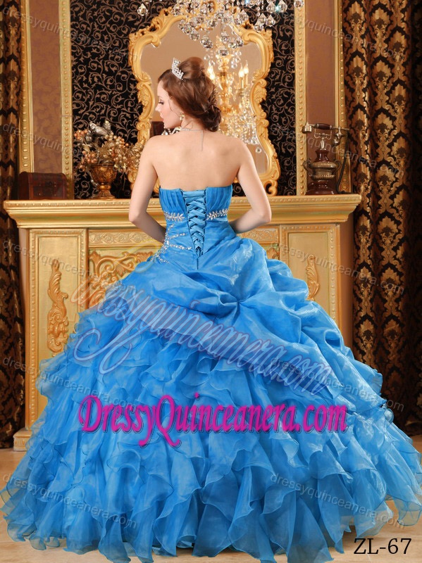 Exquisite Ruched and Beaded Organza Long Sweet Sixteen Dresses in Teal