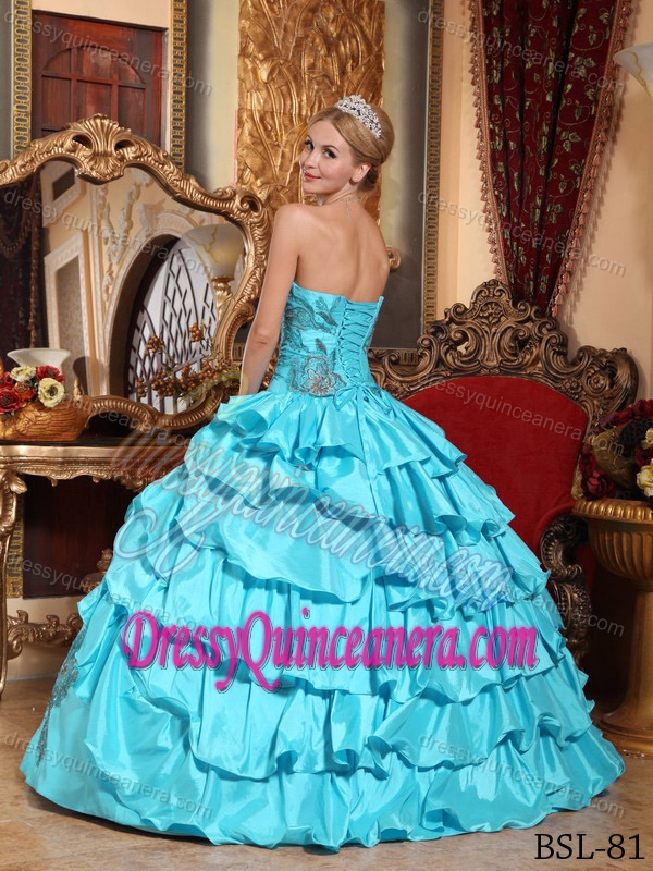 Sweet Ruffled Lace-up Taffeta Quinceanera Gown Dresses in Aqua Blue