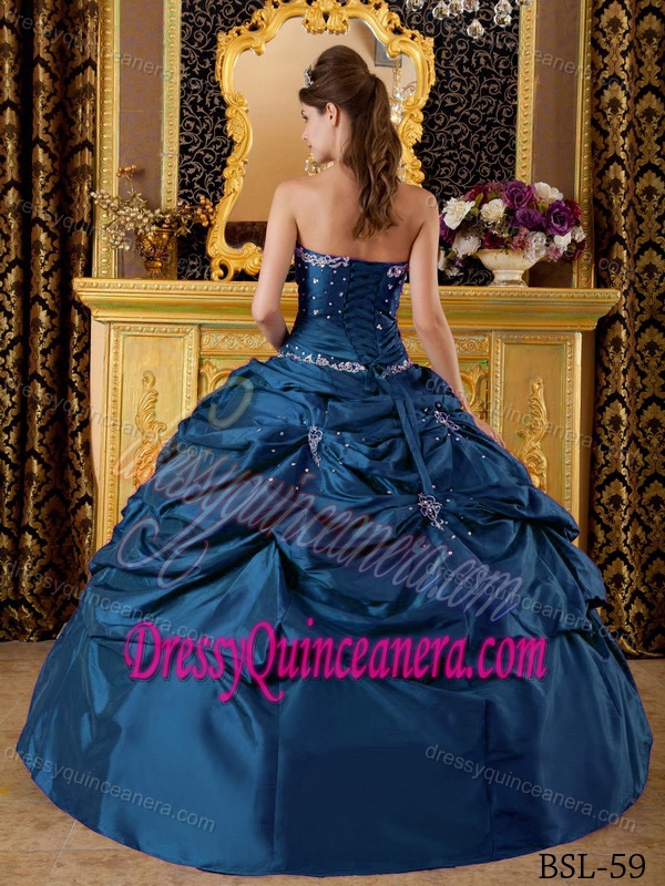 Blue Taffeta Lace-up Gorgeous Sweet 15 Dresses with Appliques under 250