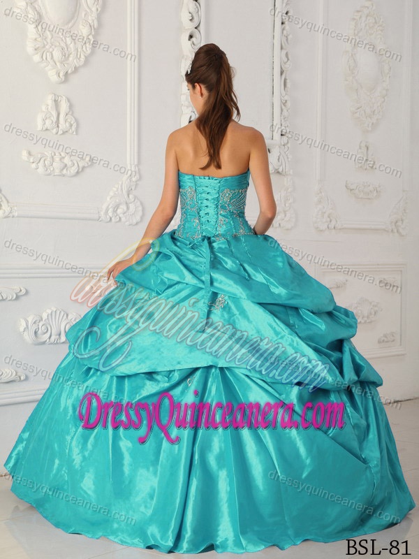 Exquisite Sweetheart Floor-length Ruched Taffeta Quinceanera Gown in Teal