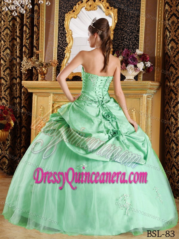 Tulle and Taffeta Beaded Lace-up Wonderful Quince Dress in Apple Green