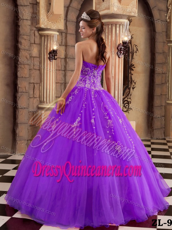 Purple Beaded Organza Sweet Quinceanera Dresses with Lace-up Back