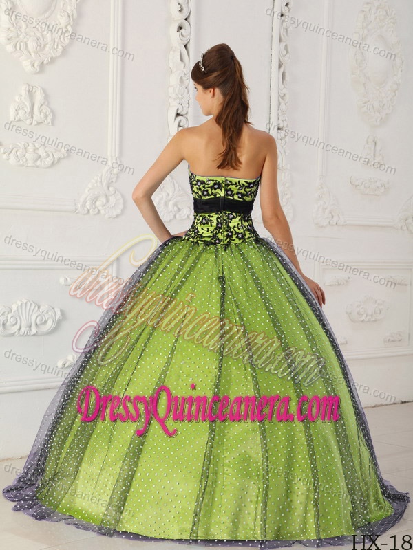 New Black and Yellow Green Strapless Ball Gown Quinceanera Dress with Appliques