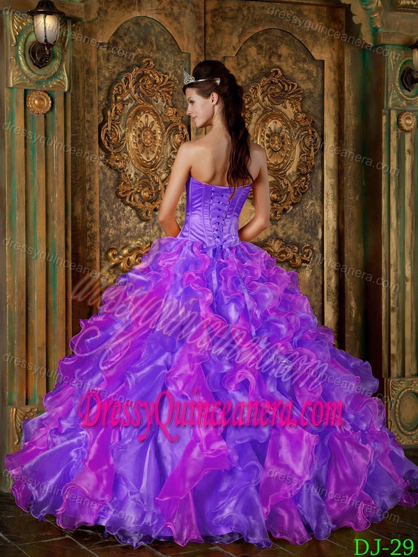 Multi-colored Strapless Organza Quinceanera Dress with Ruffles and Beading on Sale