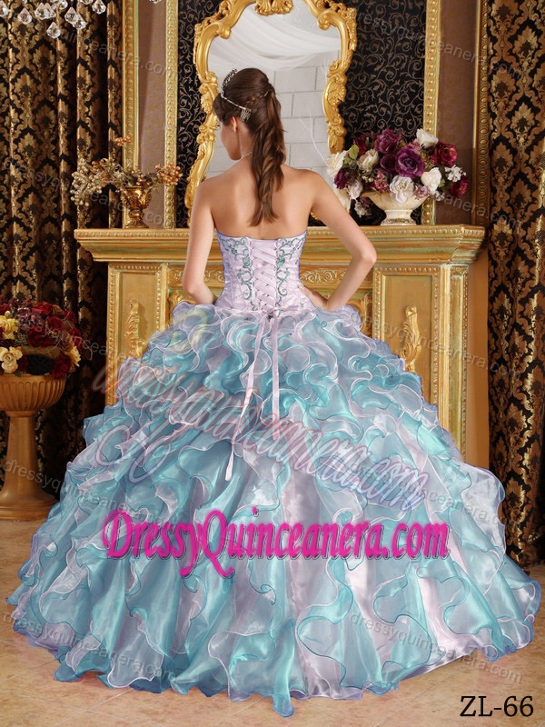 Sweetheart Multi-colored Organza Appliqued Quinceanera Gown Dress with Ruffles