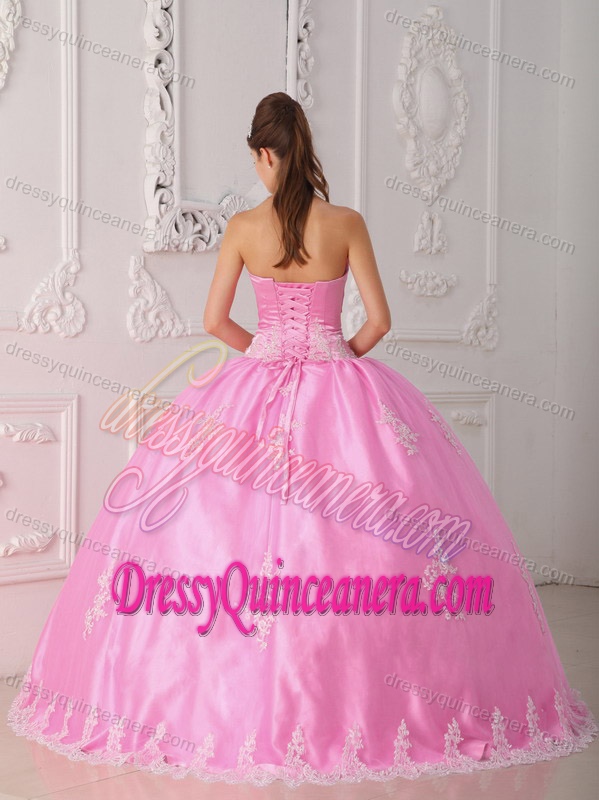 Pink Strapless Ruched Ball Gown Quinceanera Dress with Appliques on Promotion