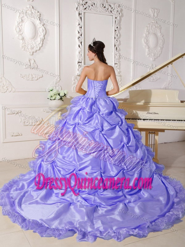 2013 Gorgeous Lavender Strapless Brush Train Taffeta Quinceanera Dress with Ruffles