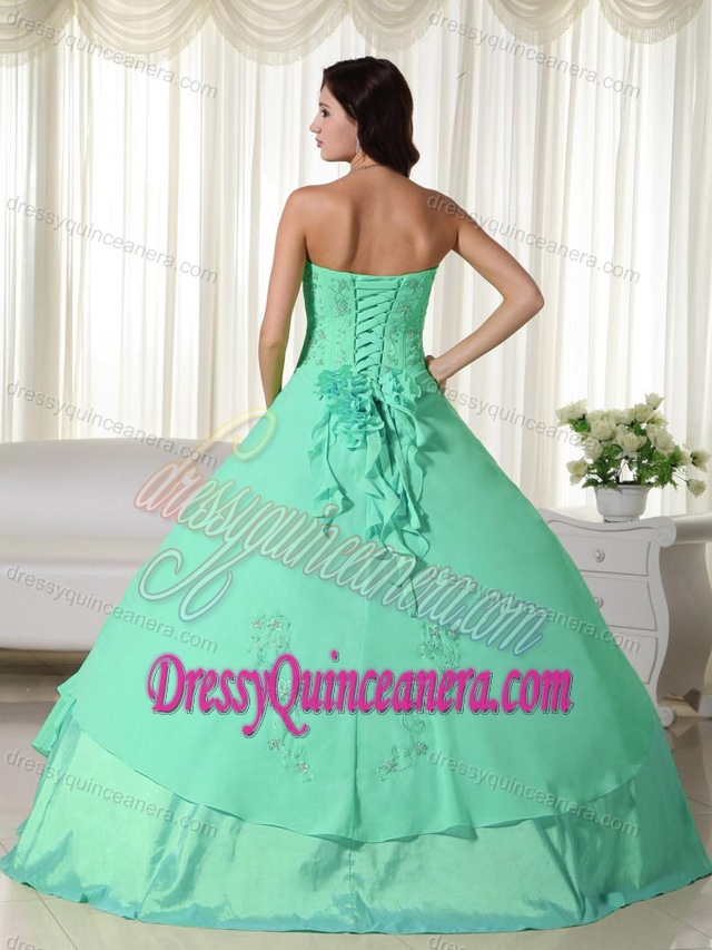 Apple Green Sweetheart Chiffon Quinceanera Gown Dress with Beading and Flowers