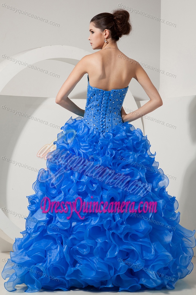 Sky Blue Sweetheart Princess Quinceanera Dress with Beading and Ruffles for Less