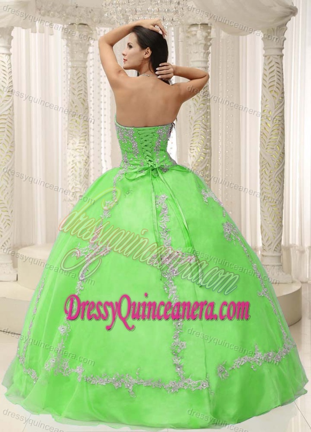 Green Sweetheart 2013 Quinceanera Gowns with Appliques and Beading