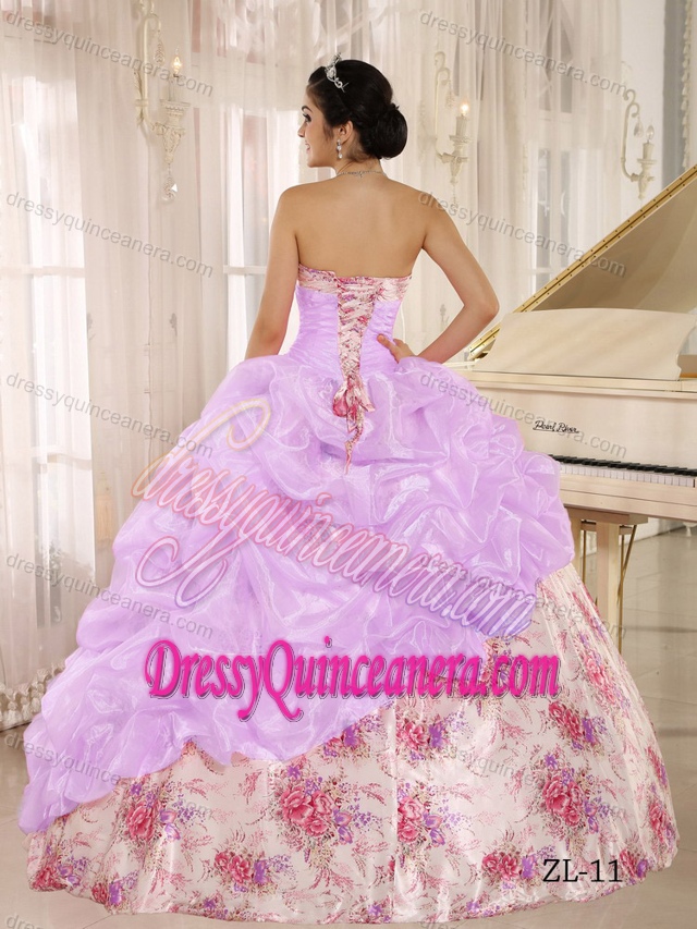 Printed Sweetheart Multi-color Sweet 16 Dresses with Beading and Pick-ups