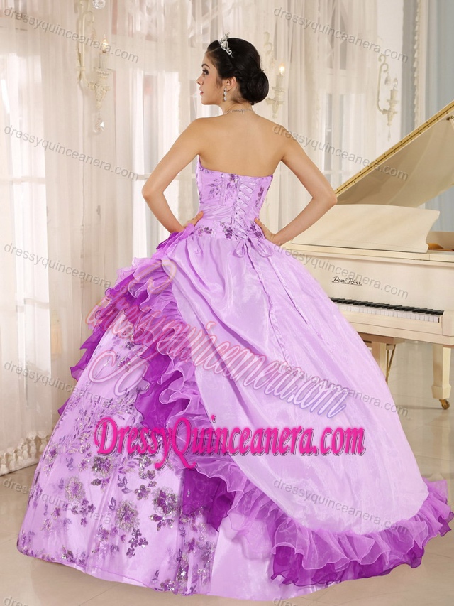 Organza and Taffeta Sweet 15 Dress with Appliques and Hand Made Flowers