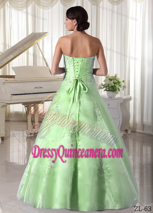 Light Green Sweetheart Floor-length Organza Quinceanera Dress with Beading on Sale